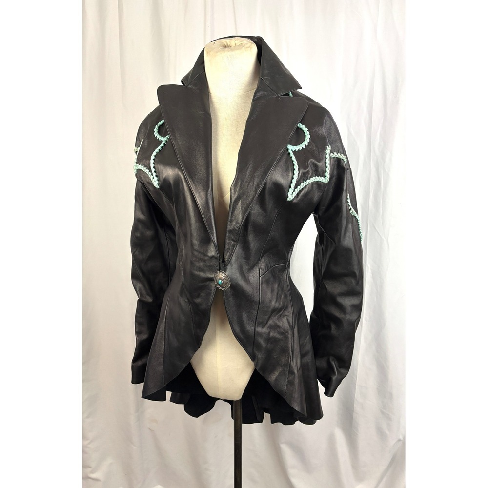 Michelle Julene Black Leather Jacket Western Concho Sterling Whipstitch Fitted S